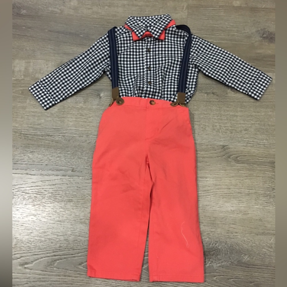 Carters. Just one you. Printed top,solid pants w/ suspenders & bow tie.NWOT